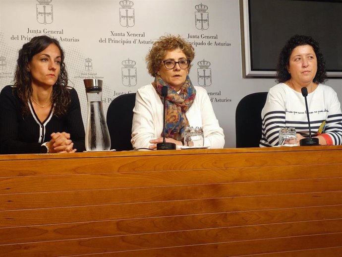 Rueda de prensa en la Junta General de Laura Moro, la diputada del PP Gloria García y Maribel Castañón