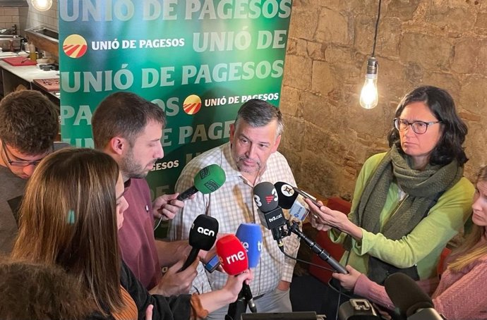 El coordinador nacional de Unió de Pagesos, Joan Caball, durante el encuentro con periodistas en Barcelona.