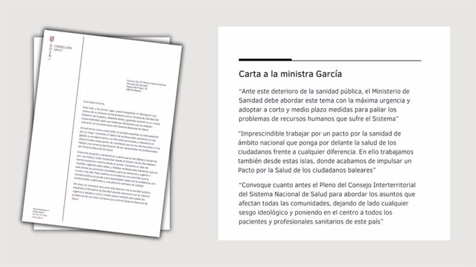 Extracto de la carta enviada desde la Conselleria de Salud al Ministerio de Sanidad.