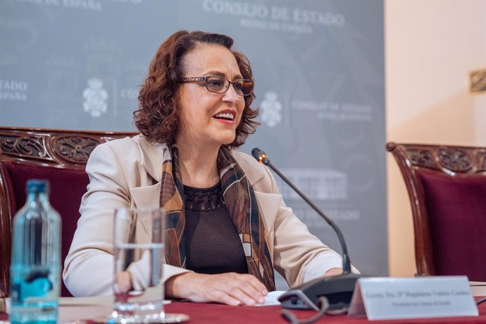La presidenta del Consejo de Estado, Magdalena Valerio Cordero, presenta la Memoria del Consejo de Estado 2022, en la sede del Consejo de Estado, a 28 de noviembre de 2023, en Madrid (España). Durante la presentación de la memoria se desgranan las princip