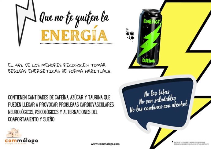 Imagen de la campaña del Colegio de Médicos sobre bebidas energéticas y menores