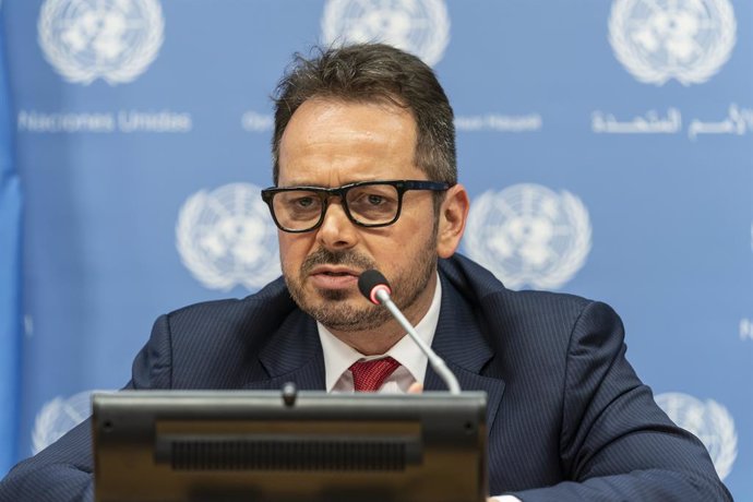 Archivo - July 13, 2021, New York, New York, United States: Secretary-General Special Representative Carlos Ruiz Massieu briefs press after the Security Council meeting on the situation in Colombia at UN Headquarters.