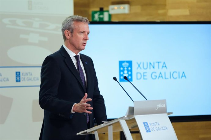 El presidente de la Xunta, Alfonso Rueda, en la rueda de prensa posterior a la reunión del Consello