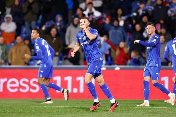 Borja Mayoral, jugador del Getafe, celebrando un gol en el Coliseum.