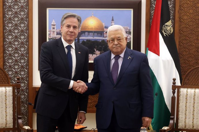 November 5, 2023, Ramallah, West Bank: Palestinian President MAHMOUD ABBAS meets with U.S. Secretary of State ANTONY BLINKEN in Ramallah.