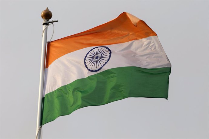 November 2, 2023, Saint Petersburg, Russia: The national flag of the Republic of India as a participating country at the 12th St. Petersburg International Gas Forum