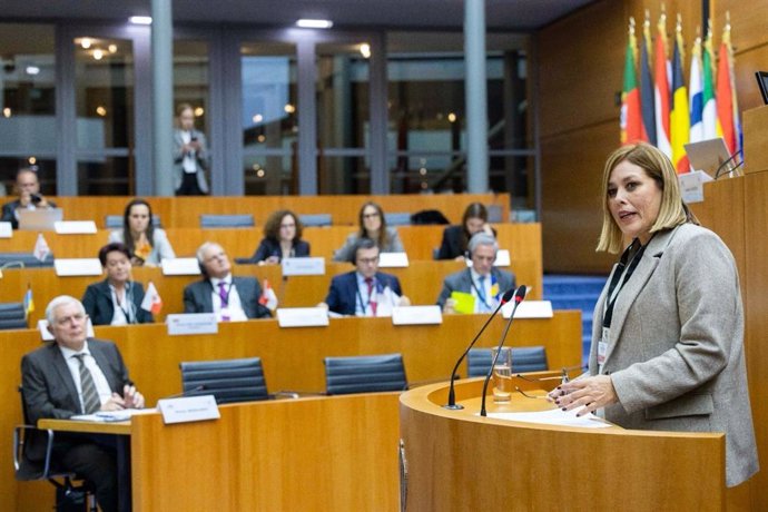 La presidenta del Parlamento de Canarias, Astrid Pérez, en una intervención ante el Comité Permanente de la CALRE