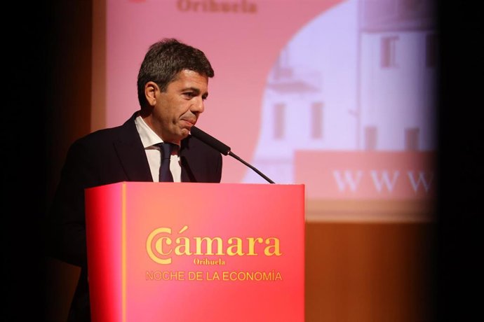 El 'president' de la Generalitat, Carlos Mazón, en la 4 Noche de la Economía de Orihuela