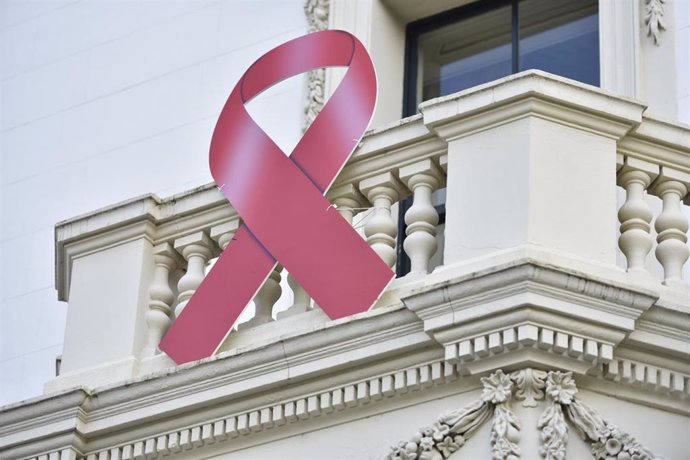 Archivo - El Gobierno instala un lazo rojo de lucha contra el SIDA en el Palacio de Gobierno riojano