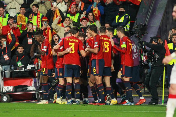 Ferran Torres of Spain celebrates a goal during the UEFA EURO 2024 European qualifier match between Spain and Georgia at Jose Zorrilla Stadium on November 19, 2023 in Valladolid, Spain