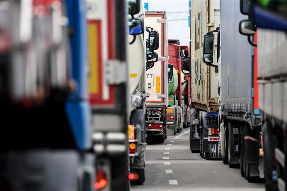 November 27, 2023, Medyka, Podkarpacke, Poland: Trucks stand in a queue to cross the border in Medyka as Polish farmers strike and block truck transport in Medyka - border crossing between Poland and Ukraine. The farmers joined the transport sector on N