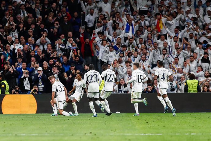 Nico Paz of Real Madrid celebrates a goal during the UEFA Champions League, Group C, football match played between Real Madrid and SSC Napoli at Santiago Bernabeu stadium on November 29, 2023, in Madrid, Spain.
