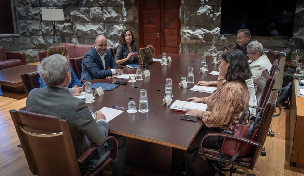 El presidente de Canarias, Fernando Clavijo, y la presidenta de la Fecam, Mari Brito, en una reunión de ambas instituciones
