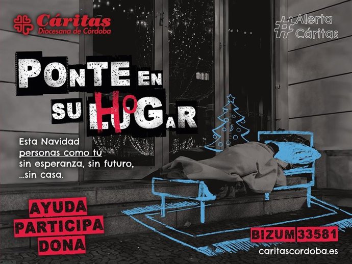 Cartel de la campaña de Cáritas Córdoba con el lema 'Ponte en su lugar'.