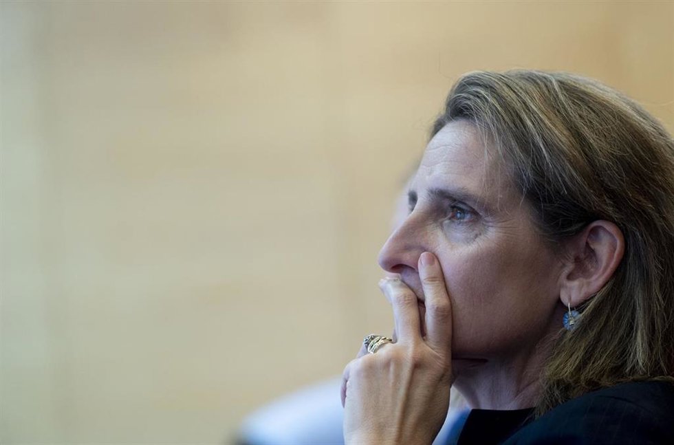 La vicepresidenta tercera y ministra para la Transición Ecológica y Reto Demográfico, Teresa Ribera, durante la entrega de la cartera de Transformación Digital, en la sede del Ministerio de Asuntos Económicos y Transformación, a 21 de noviembre de 2023.
