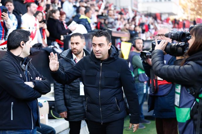 Xavi Hernandez, head coach of FC Barcelona, gestures during the Spanish League, LaLiga EA Sports, football match played between Rayo Vallecano and FC Barcelona at Estadio de Vallecas on November 25, 2023, in Madrid, Spain.