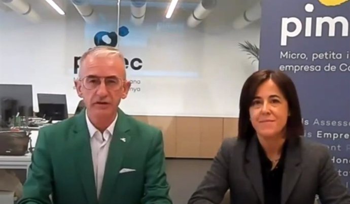 El secretari general de Pimec, Josep Ginesta, i la directora de l'Àrea de Treball de la patronal, Sílvia Miró.