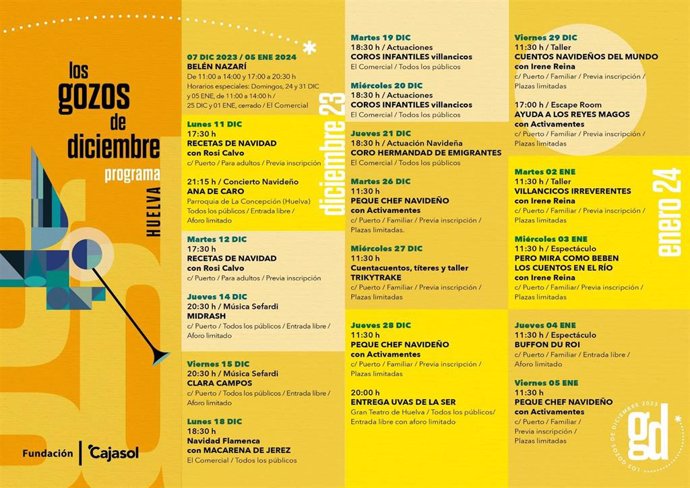 Programación de los Gozos de Diciembre de la Fundación Cajasol en Huelva.