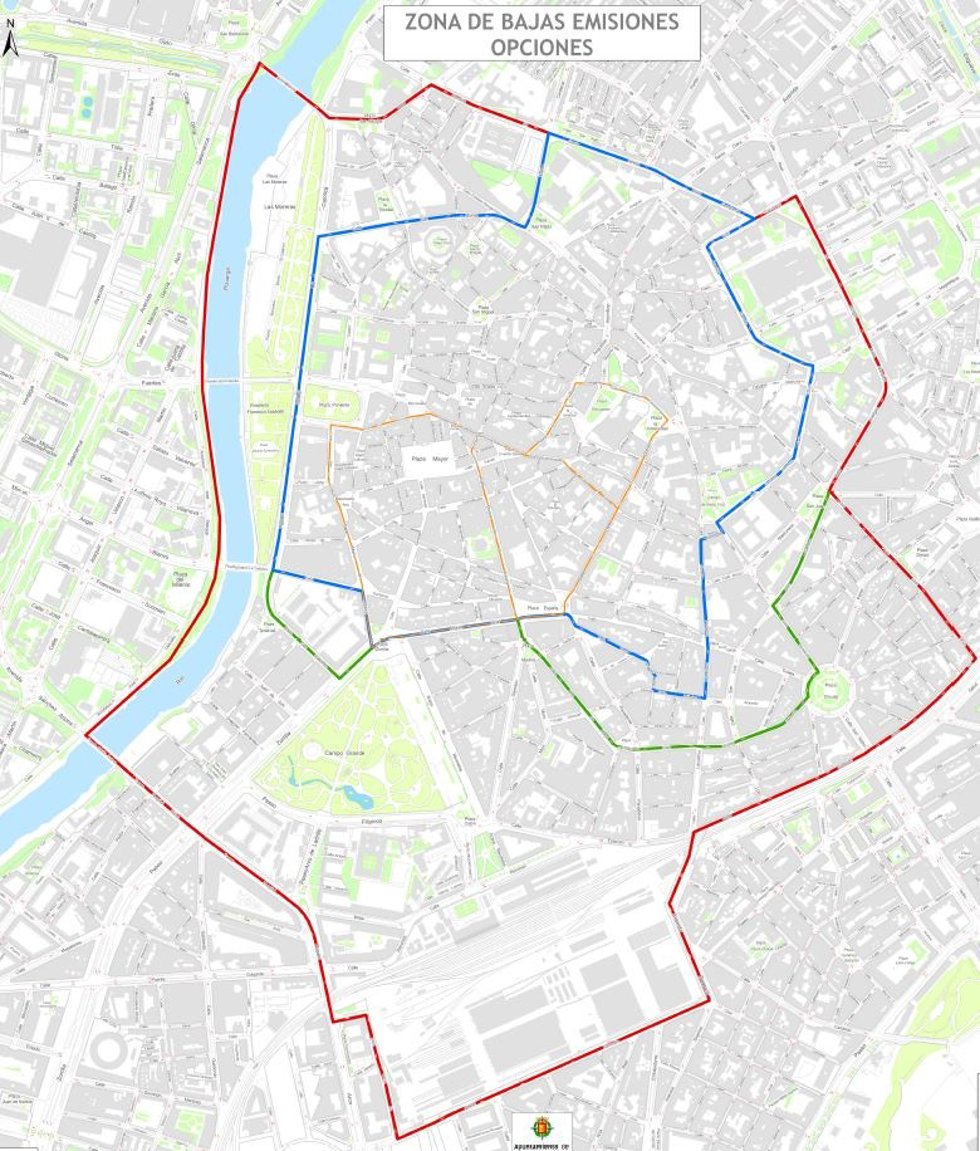 Perímetros que se han planteado para la Zona de Bajas Emisiones de Valladolid. El que aprobará el actual equipo de Gobierno es el señalado en color azul.