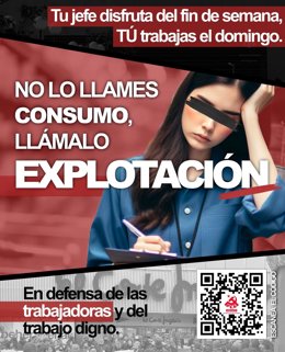 Cartel del PCA de Córdoba contra la ampliación del trabajo en festivos en los comercios.