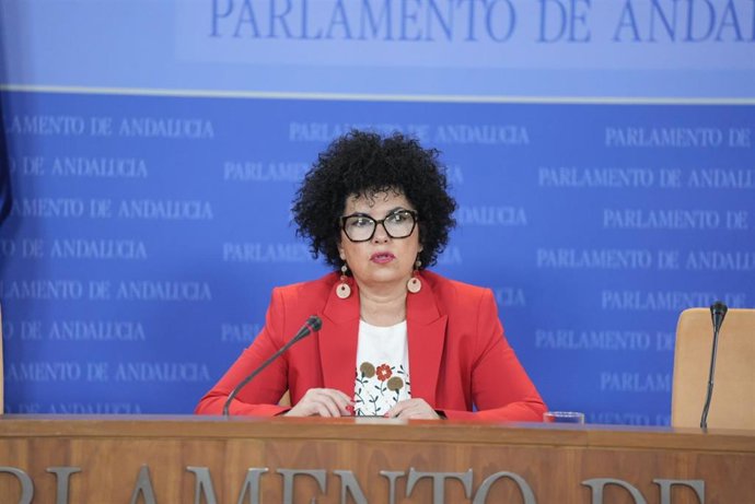 La presidenta del Grupo Parlamentario Mixto-Adelante Andalucía, Maribel Mora, este martes en rueda de prensa.