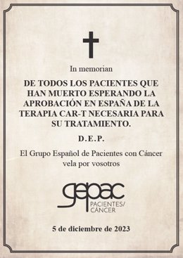 Pacientes con Cáncer envían a García una esquela por los pacientes muertos esperando el acceso a las terapias CAR-T