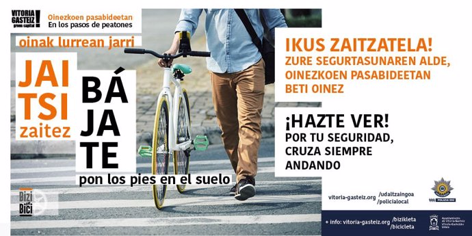 Ayuntamiento de Vitoria lanza una campaña para concienciar a ciclistas sobre la prioridad de peatones en pasos de cebra