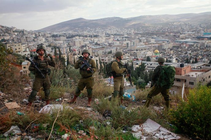 November 19, 2023, Nablus, West Bank, Palestine: An Israeli army foot force seen during a military operation in the Balata refugee camp, West Bank.