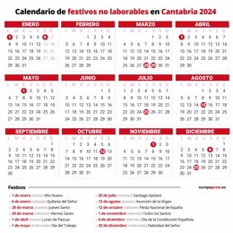 Archivo - Calendario laboral en Cantabria para 2024