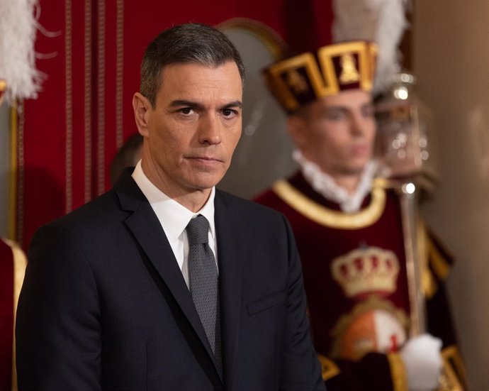 El presidente del Gobierno, Pedro Sánchez, durante el acto de homenaje a la Constitución, en el Congreso de los Diputados, a 6 de diciembre de 2023, en Madrid (España). Las Cortes Generales celebran el 45 aniversario de la Carta Magna en un acto institu