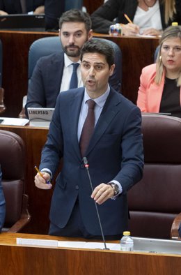 El consejero de Educación y Universidades, Emilio Viciana, interviene durante un pleno en la Asamblea de Madrid