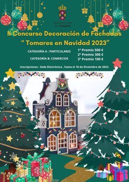Cartel del II Concurso de Decoración de Fachadas y Escaparates Tomares en Navidad 2023