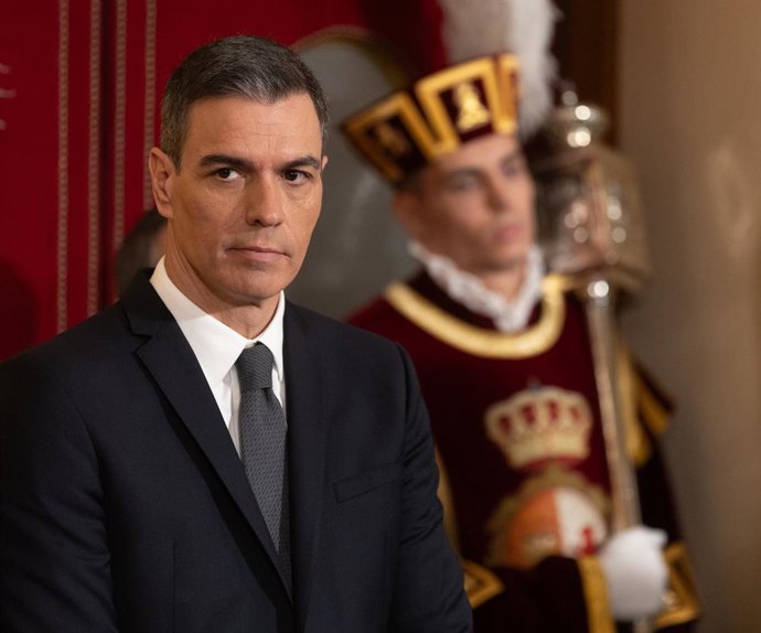 El presidente del Gobierno, Pedro Sánchez, durante el acto de homenaje a la Constitución, en el Congreso de los Diputados, a 6 de diciembre de 2023, en Madrid (España). Las Cortes Generales celebran el 45 aniversario de la Carta Magna en un acto institu