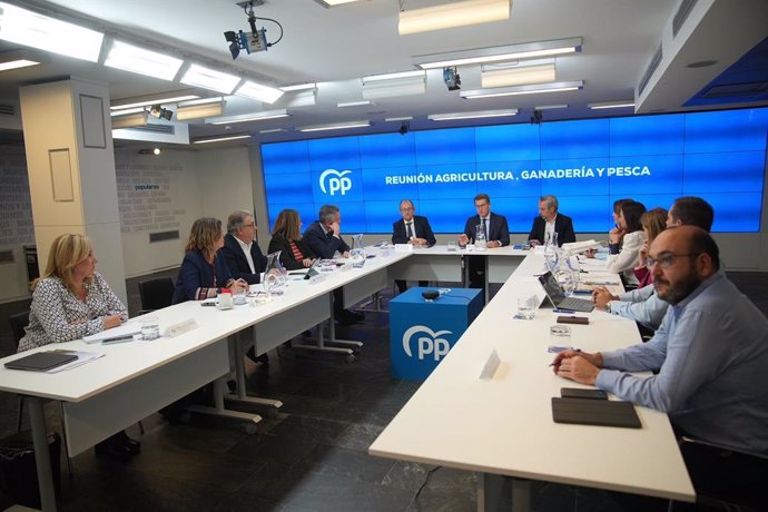 El líder del PP, Alberto Núñez Feijóo, se reúne con los consejeros de Agricultura de las Comunidades Autónomas gobernadas por el PP para analizar la situación actual del sector ante el abandono del Gobierno de Sánchez
