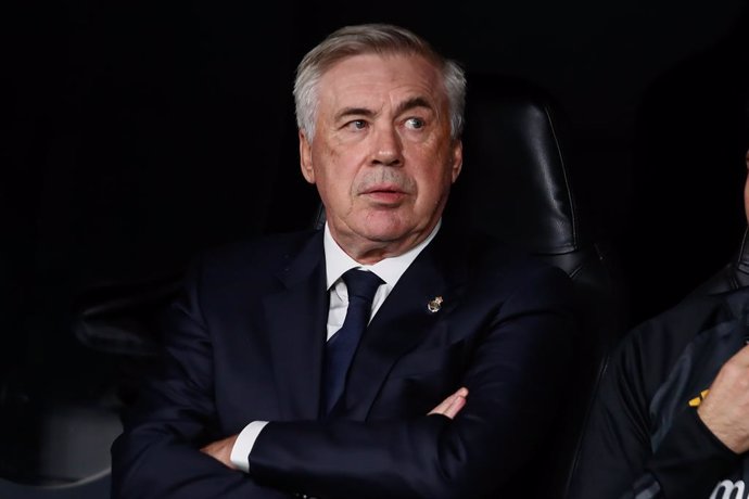 Carlo Ancelotti, head coach of Real Madrid, looks on during the UEFA Champions League, Group C, football match played between Real Madrid and SSC Napoli at Santiago Bernabeu stadium on November 29, 2023, in Madrid, Spain.