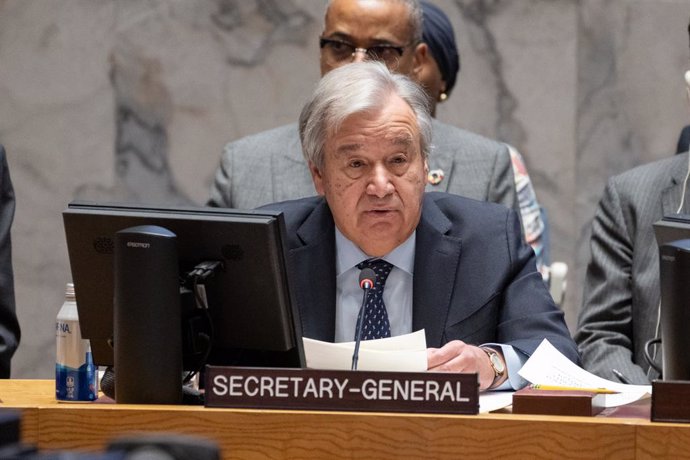 UNITED NATIONS, Nov. 30, 2023  -- UN Secretary-General Antonio Guterres speaks at a high-level meeting of the Security Council at the UN headquarters in New York, Nov. 29, 2023. Guterres said Wednesday that the implementation of Security Council Resolutio