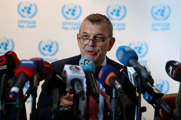 Archivo - AMMAN, Nov. 14, 2022  -- Commissioner-General of the United Nations Relief and Works Agency for Palestine Refugees (UNRWA) Philippe Lazzarini speaks at a press conference in Amman, Jordan, on Nov. 14, 2022. The UNRWA urgently needs between 50 