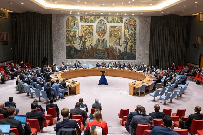 UNITED NATIONS, Dec. 2, 2023  -- Representatives vote on a draft resolution during a Security Council meeting at UN headquarters in New York, on Dec. 1, 2023. The Security Council on Friday adopted two separate resolutions to renew the sanctions regime 