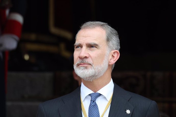 El Rey Felipe a la salida de la Solemne Sesión de Apertura de las Cortes Generales de la XV Legislatura, en el Congreso de los Diputados, a 29 de noviembre de 2023, en Madrid (España). El Rey abre hoy la decimoquinta legislatura en una sesión plenaria s