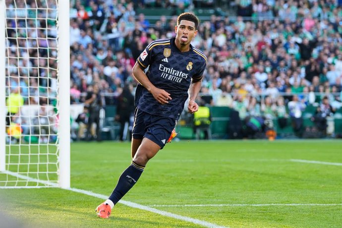 Jude Bellingham of Real Madrid celebrates a goal during the Spanish league, La Liga EA Sports, football match played between Real Betis and Real Madrid at Benito Villamarin stadium on December 9, 2023, in Sevilla, Spain.