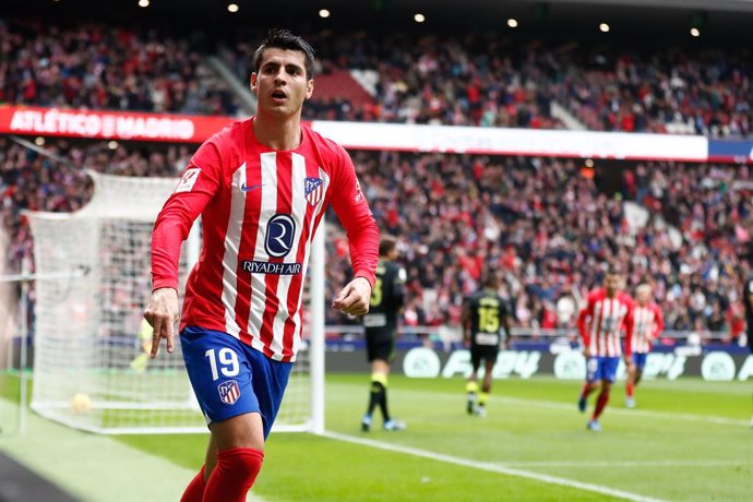 Alvaro Morata of Atletico de Madrid celebrates a goal during the spanish league, La Liga EA Sports, football match played between Atletico de Madrid and UD Almeria at Civitas Metropolitano stadium on December 10, 2023, in Madrid, Spain.