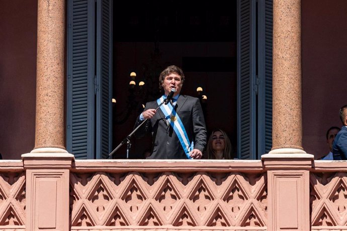 El presidente de Argentina, Javier Milei, en su toma de posesión
