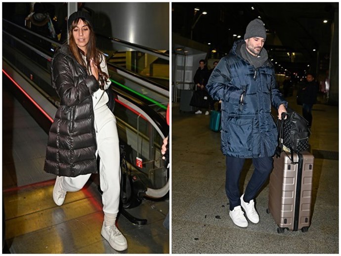 Almudena Cid y Gerardo Berodia a su llegada a Madrid tras disfrutar del puente de la Constitución en Andorra