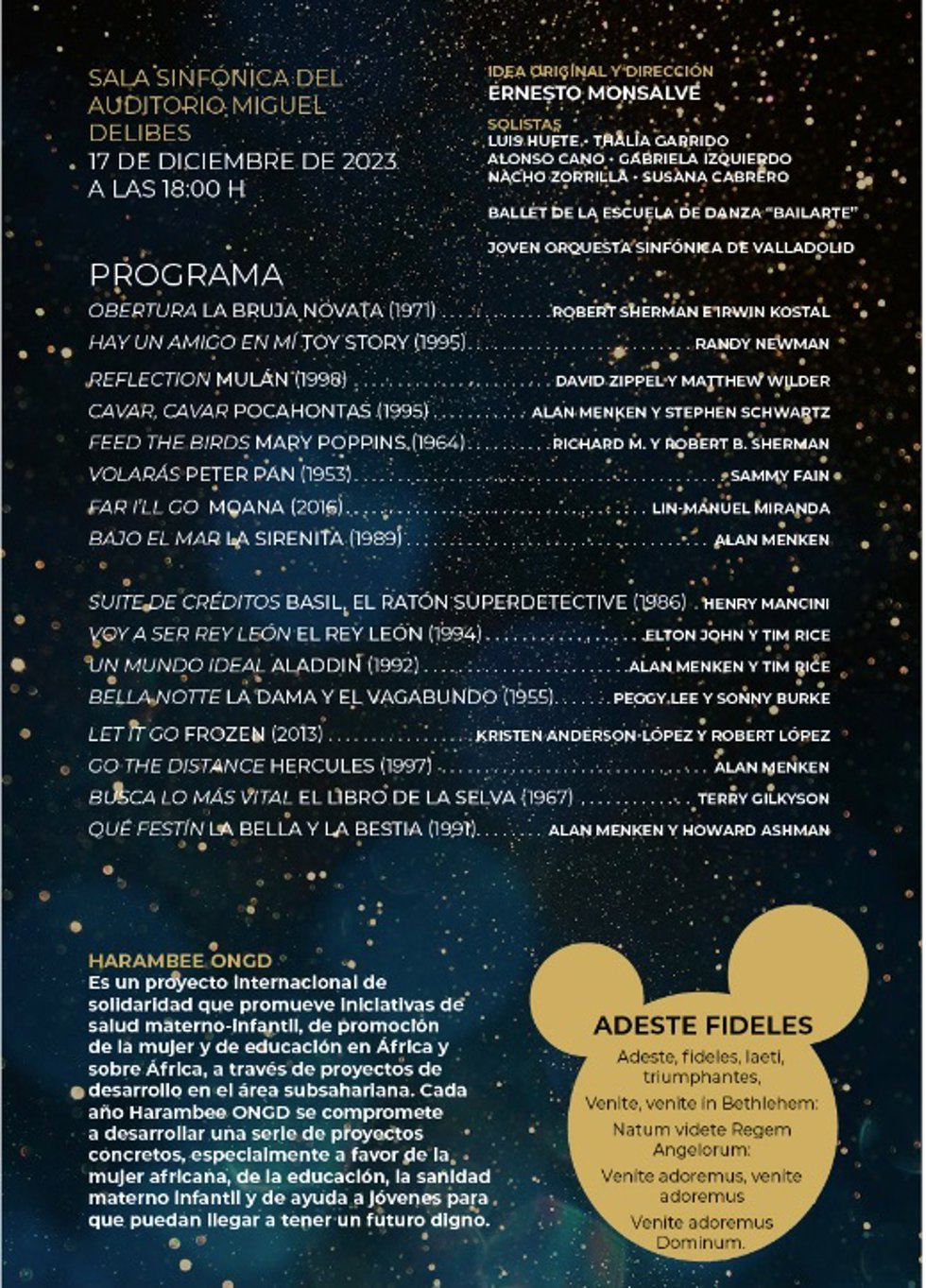 Cartel del concierto navideño a favor de Harambee.