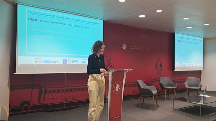 La consellera Gemma Ubasart clausura una jornada del Icab para conmemorar el 75 aniversario de la Declaración Universal de los Derechos Humanos. El lunes 11 de diciembre de 2023.