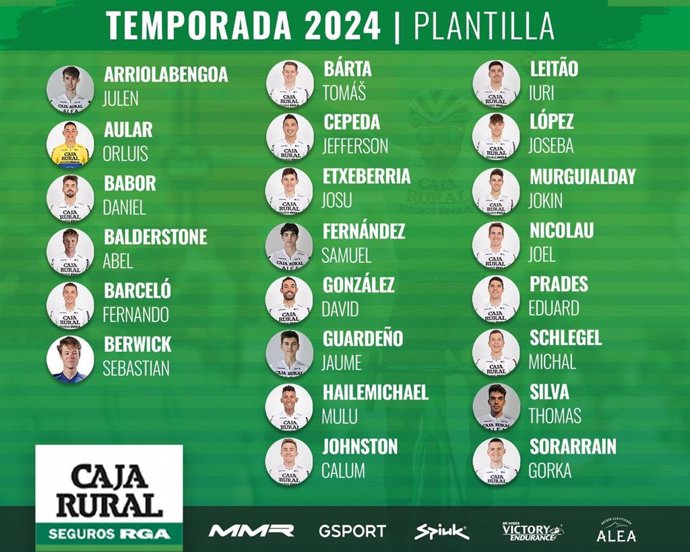 Plantilla del equipo español Caja Rural-Seguros RGA para la temporada 2024 de ciclismo