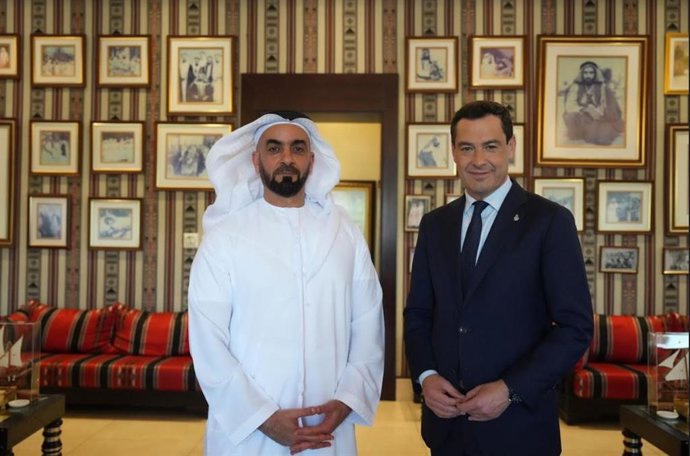 El presidente de la Junta de Andalucía, Juanma Moreno, reunido en Abu Dabi con el viceprimer ministro y ministro del Interior de Emiratos Árabes Unidos, Saif bin Zayed Al Nahyan