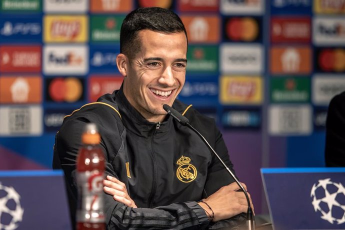 11 December 2023, Berlin: Real Madrid's Lucas Vazquez attends a press conference at Olympiastadion ahead of the Tuesday's UEFA Champions League group C soccer match against 1. FC Union Berlin. Photo: Andreas Gora/dpa