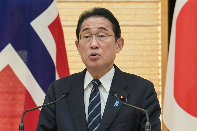 December 7, 2023, Tokyo, Japan: Japan's Prime Minister Fumio Kishida speaks to the media after his bilateral meeting with Norway's Prime Minister Jonas Gahr Store (not pictured) at the prime minister's official residence in Tokyo on December 7, 2023.