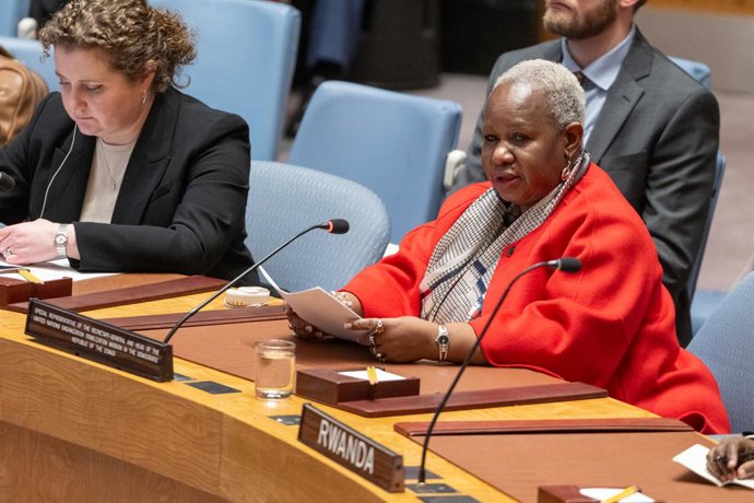 UNITED NATIONS, Dec. 11, 2023  -- Bintou Keita (R, Front), the UN secretary-general's special representative for the Democratic Republic of the Congo, speaks at a UN Security Council meeting at the UN headquarters in New York, on Dec. 11, 2023. The top 